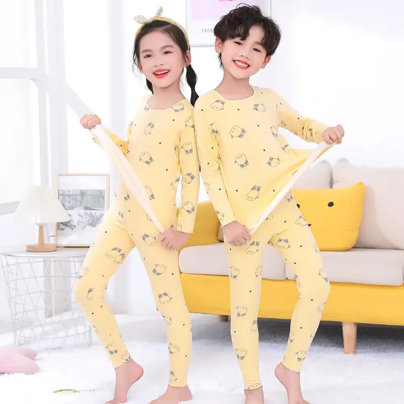 Children's Cartoon Print Pajama Set Blue Grey Kids Winter Sandal Pants - Image 6