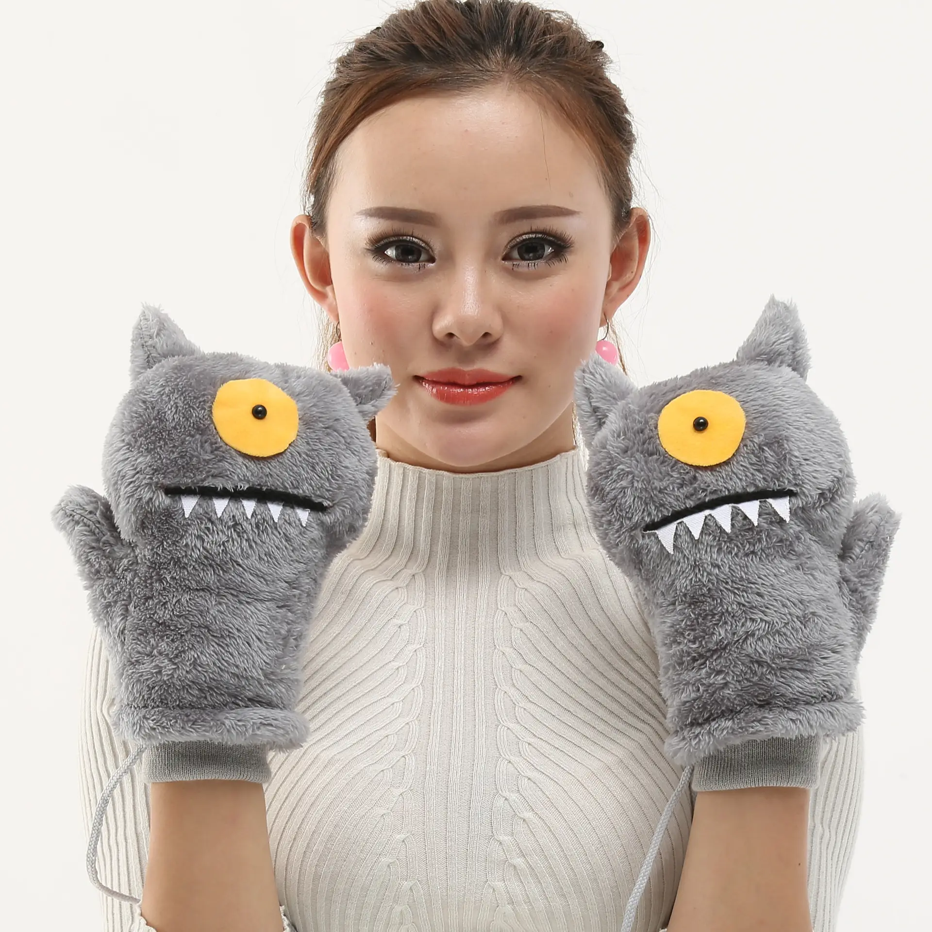 Plush Cartoon Monster Winter Gloves for Women - Image 4