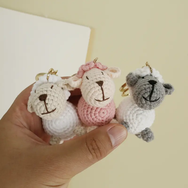 Knitted Cartoon Sheep Keychain with Pink Color - Image 5