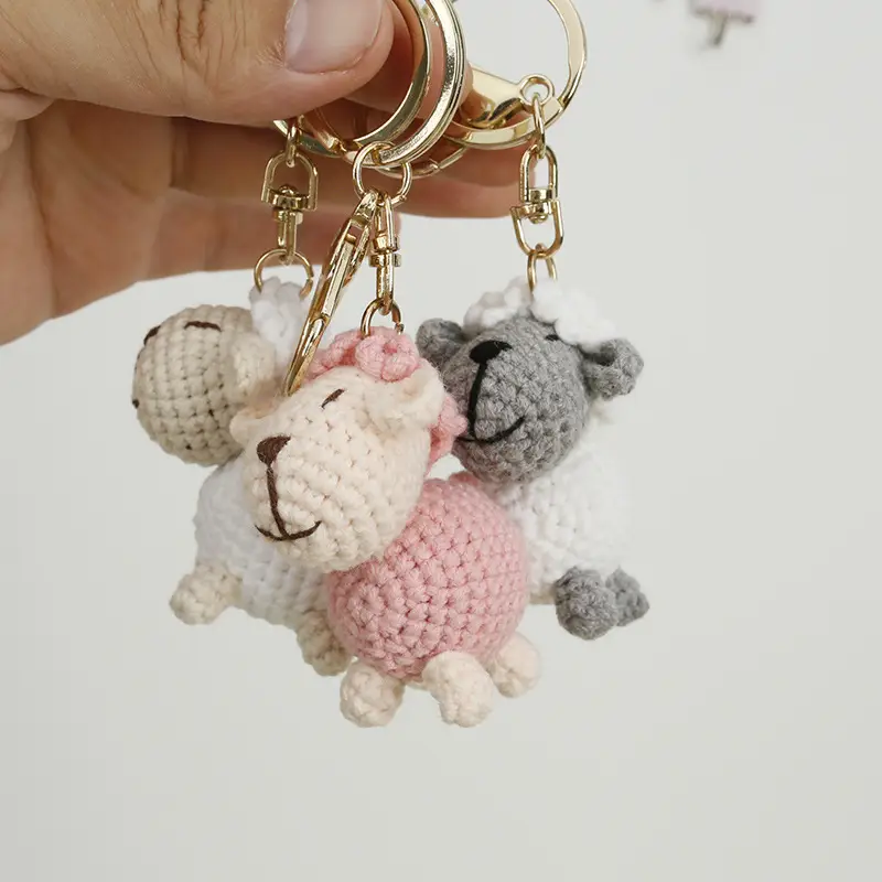 Knitted Cartoon Sheep Keychain with Pink Color - Image 6