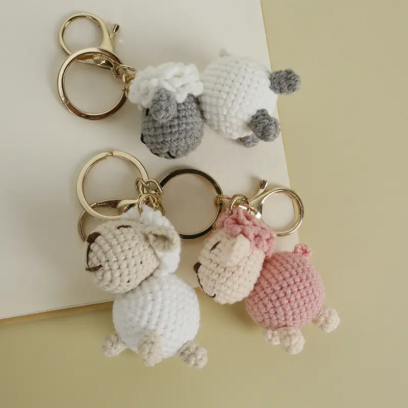 Knitted Cartoon Sheep Keychain with Pink Color - Image 7