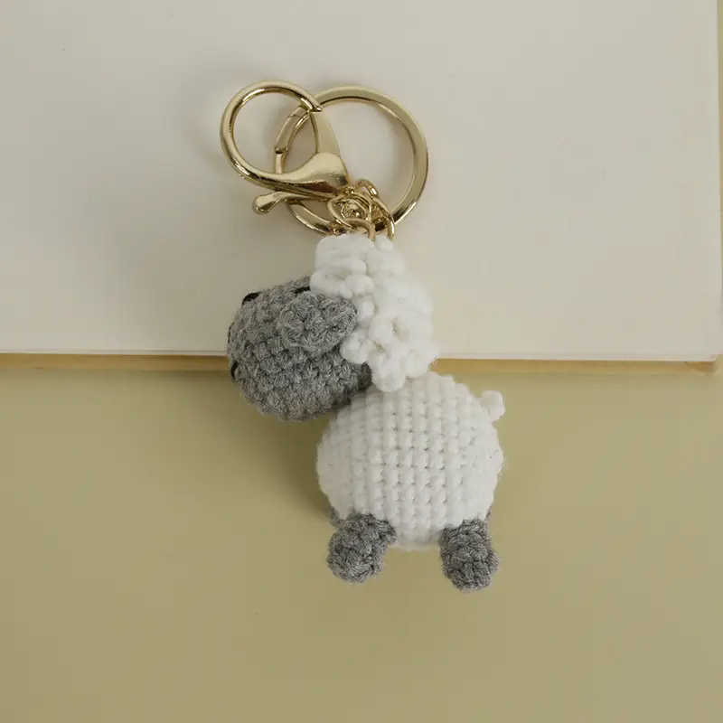 Knitted Cartoon Sheep Keychain with Pink Color - Image 2