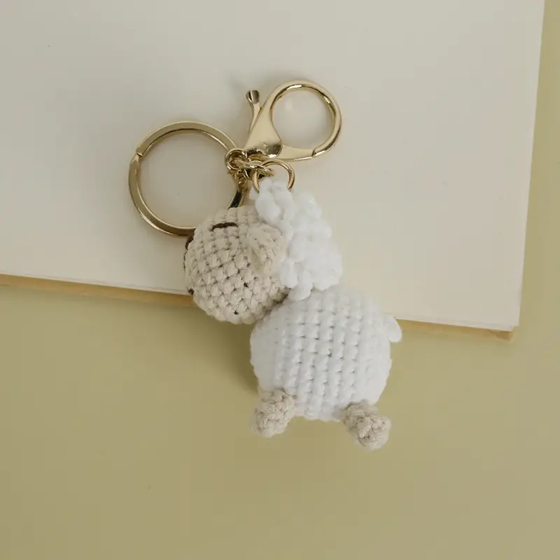 Knitted Cartoon Sheep Keychain with Pink Color - Image 3