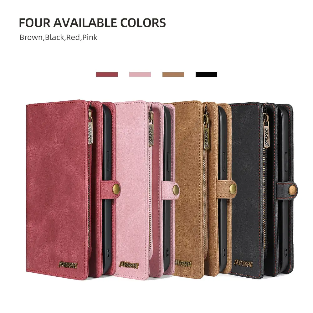 Apple iPhone16 Promax Leather Wallet Case Brown Black Red Pink - Image 9