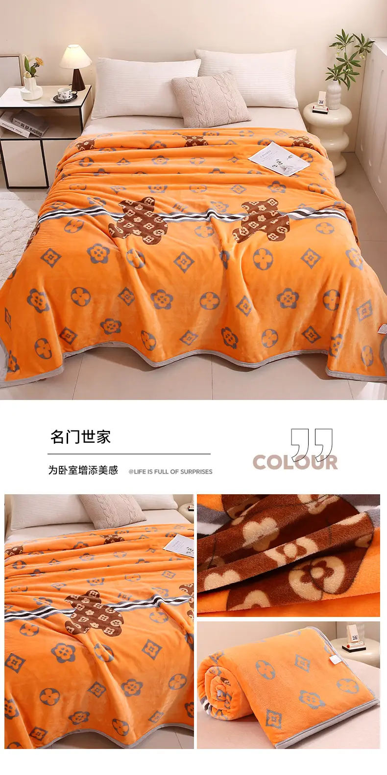 Blue Flannel Blanket Set for Bed & Gift Box — feature 20