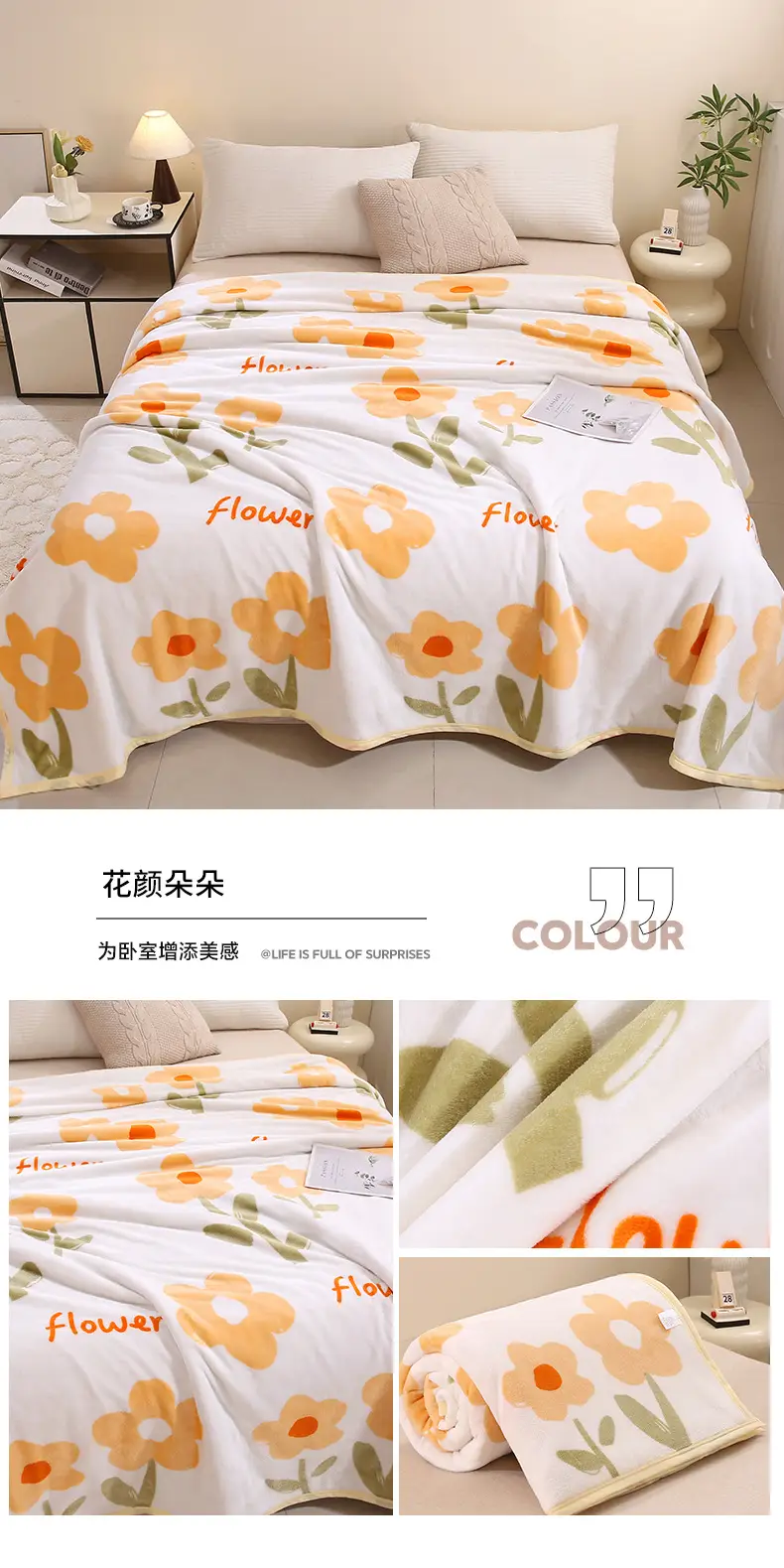 Blue Flannel Blanket Set for Bed & Gift Box — feature 21