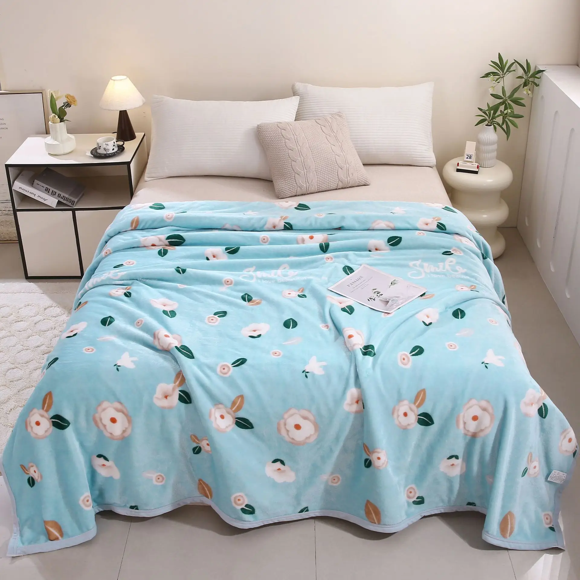 Blue Flannel Blanket Set for Bed & Gift Box - Image 10