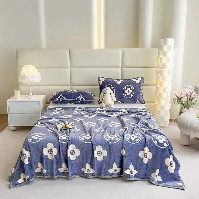 Blue Flannel Blanket Set for Bed & Gift Box - Image 12