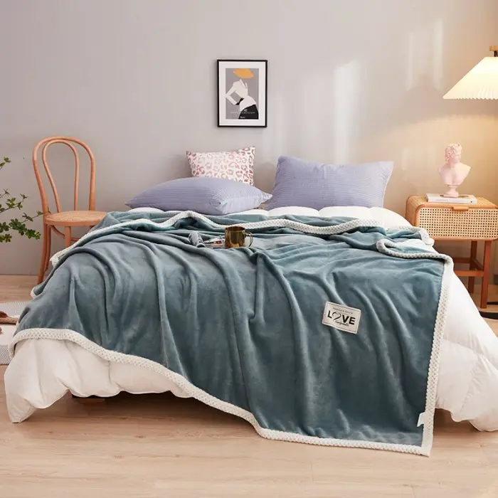 Blue Flannel Blanket Set for Bed & Gift Box - Image 16