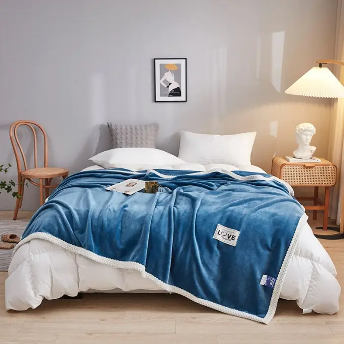 Blue Flannel Blanket Set for Bed & Gift Box - Image 18