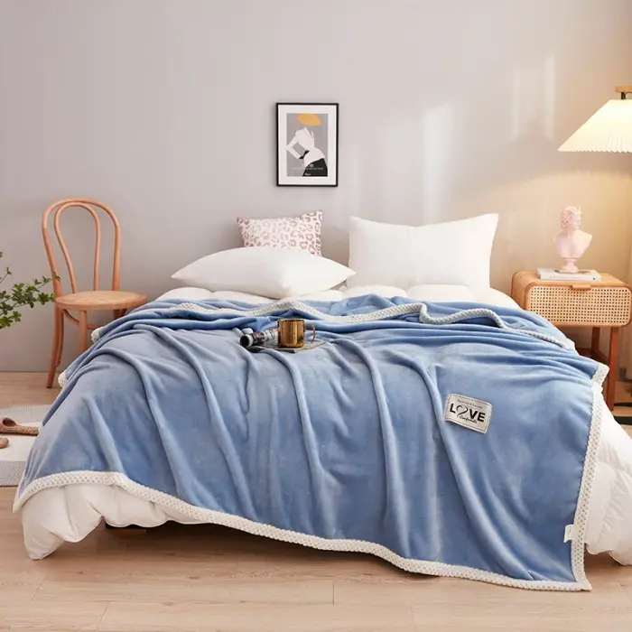Blue Flannel Blanket Set for Bed & Gift Box - Image 19