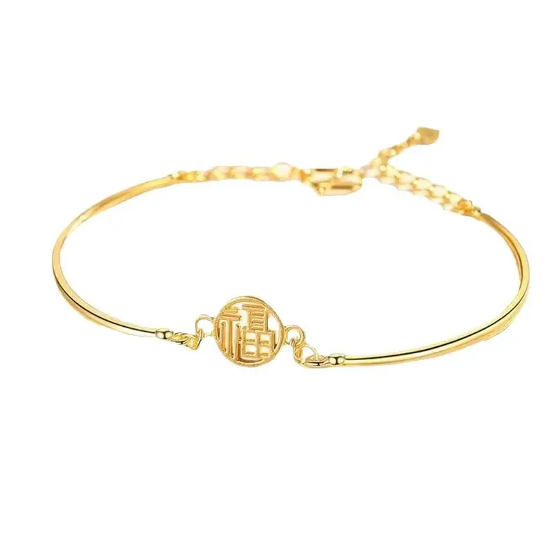 Gold Plated Women's Bracelet with "Fu" Design for Peace - Image 6