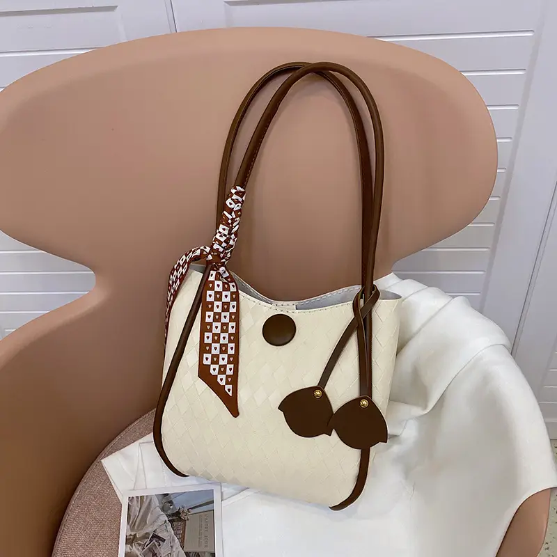 Women's PU Leather Woven Shoulder Bag Tan - Image 6