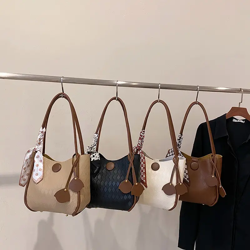 Women's PU Leather Woven Shoulder Bag Tan - Image 7