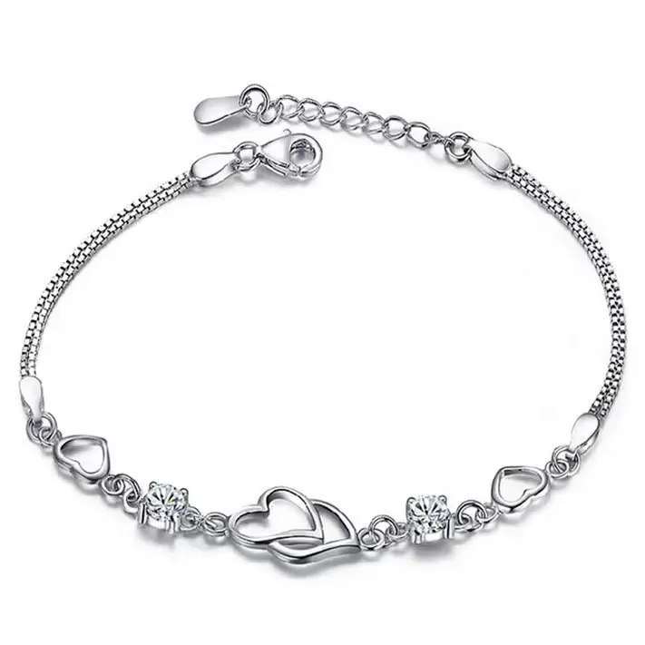 Double Heart Bracelet Silver Korean Fashion Wholesale - Image 7