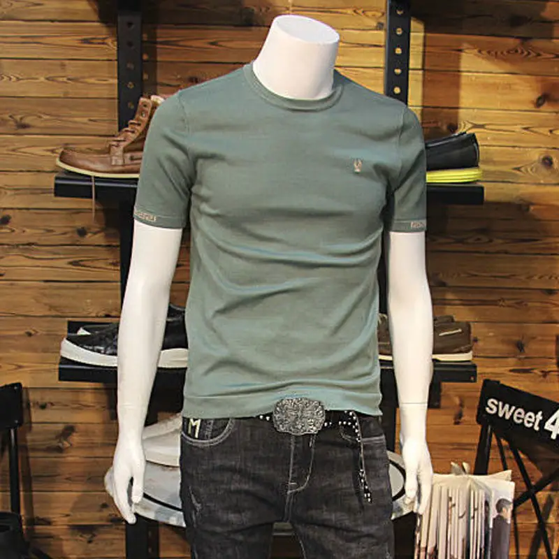 Men's Green Slim Fit T-Shirt Mercerized Cotton - Image 4