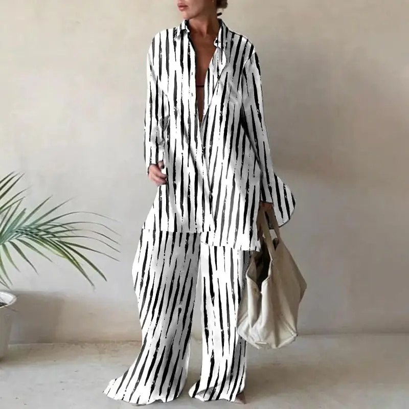 Printed Loose Suit Long Sleeve Straight Tube Jumpsuit