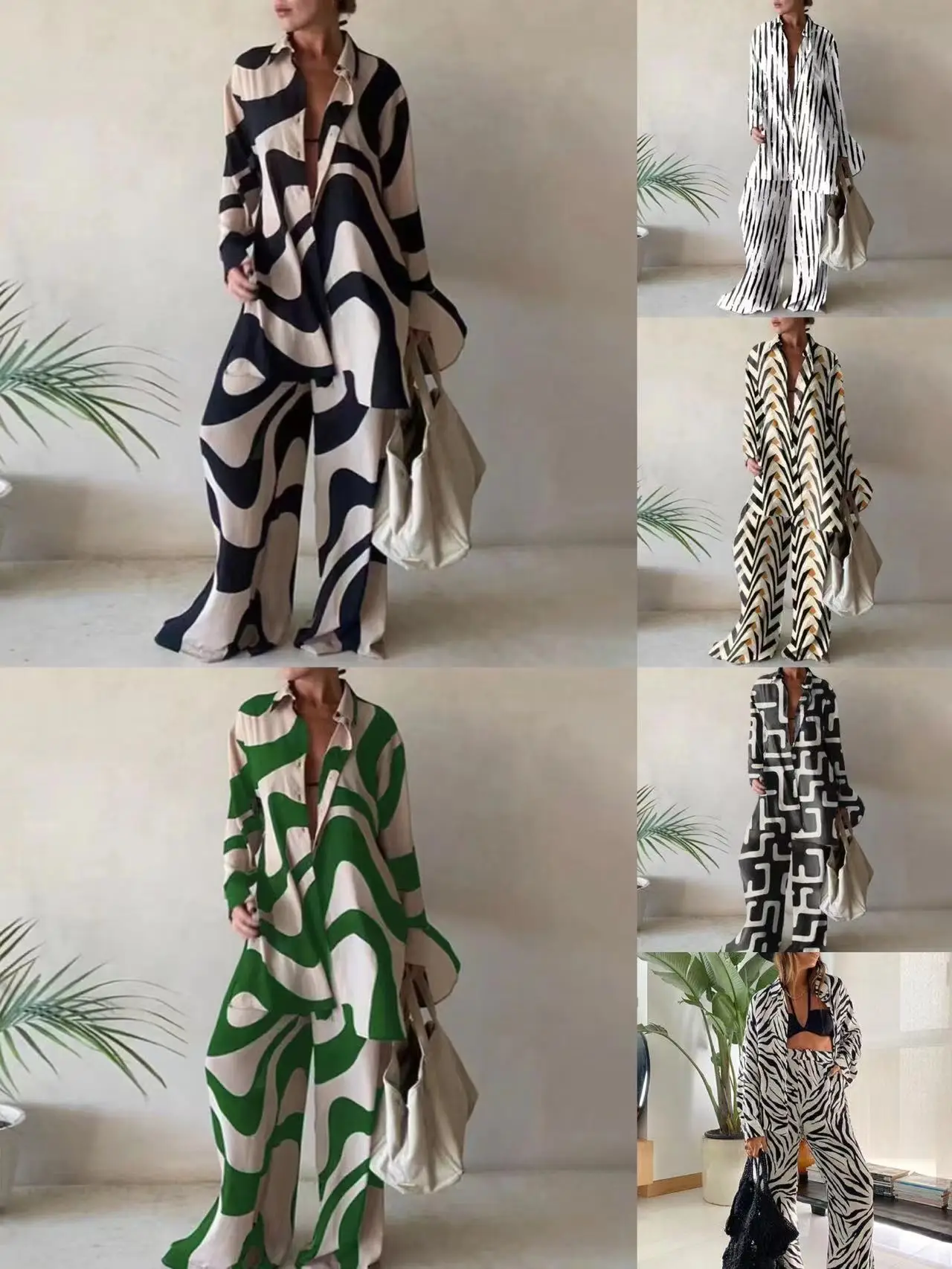 Printed Loose Suit Long Sleeve Straight Tube Jumpsuit — feature 2