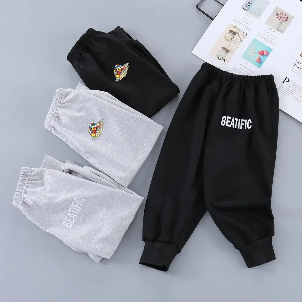 Girls Grey Letter Print Sweatpants Spring Autumn - Image 6