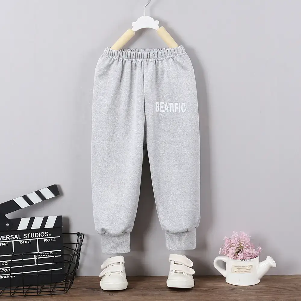 Girls Grey Letter Print Sweatpants Spring Autumn - Image 4