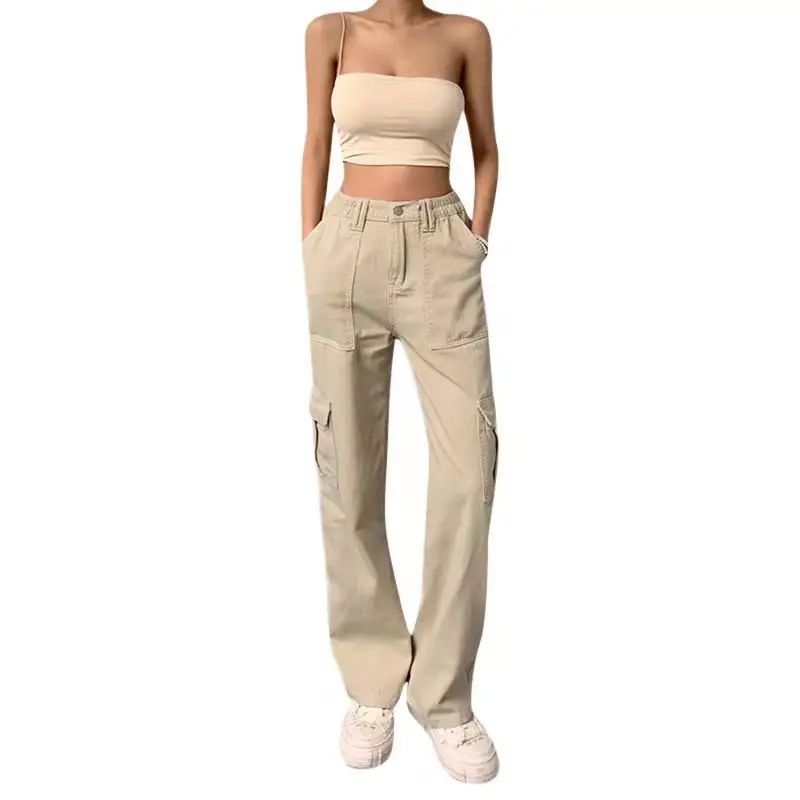 Women's Slim Fit Multi-Pocket Overalls Beige — feature 20