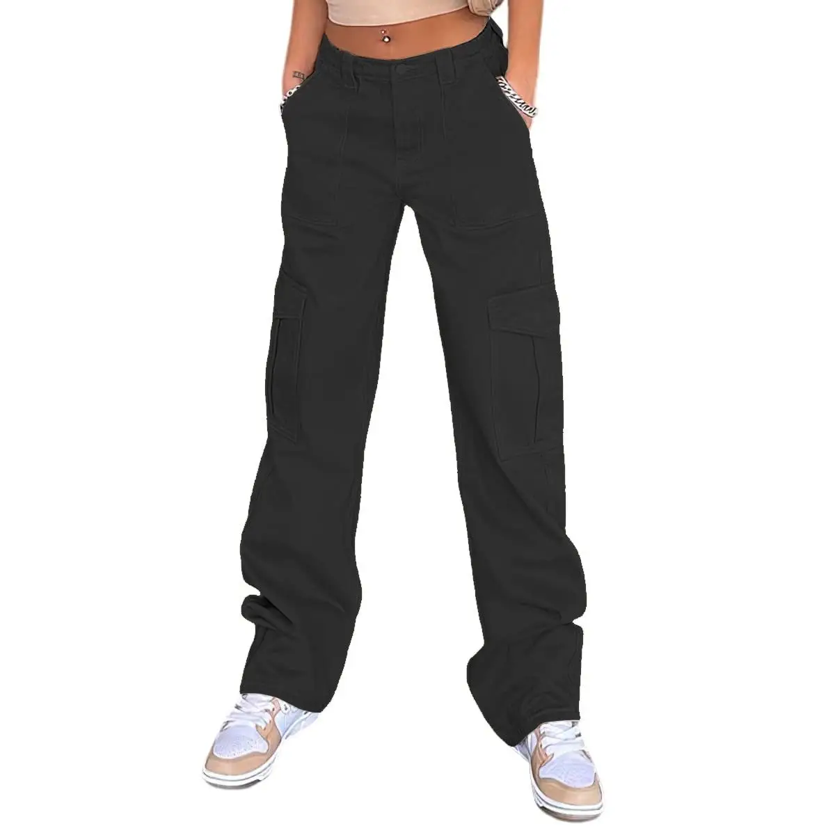 Women's Slim Fit Multi-Pocket Overalls Beige — feature 21