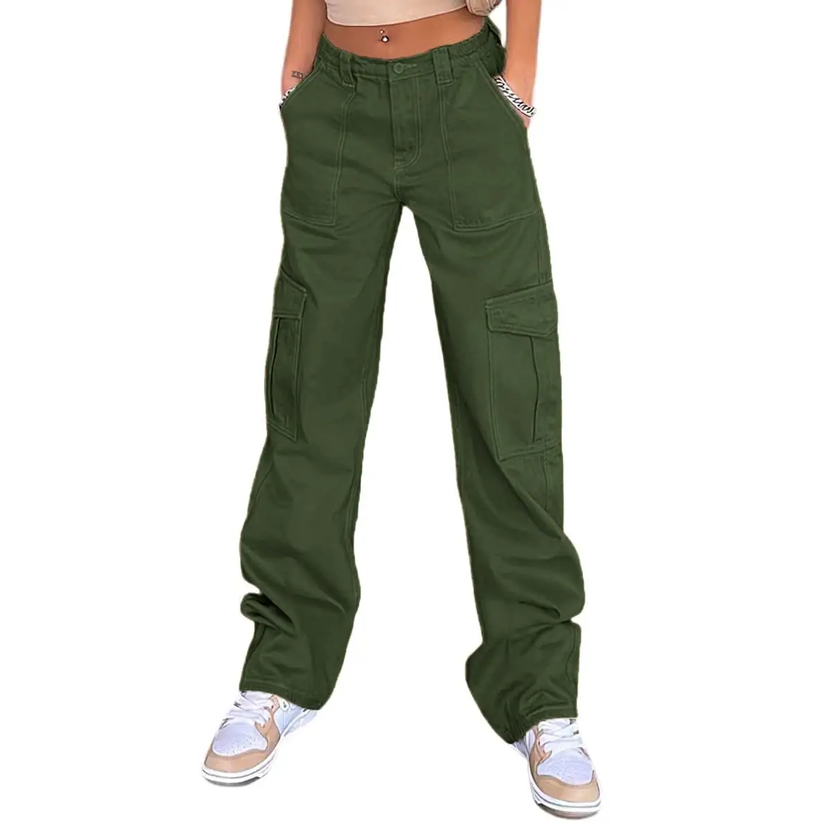 Women's Slim Fit Multi-Pocket Overalls Beige — feature 22