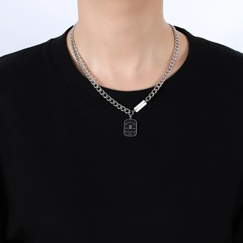Trending Women's Black Square Brand Necklace with Titanium Chain