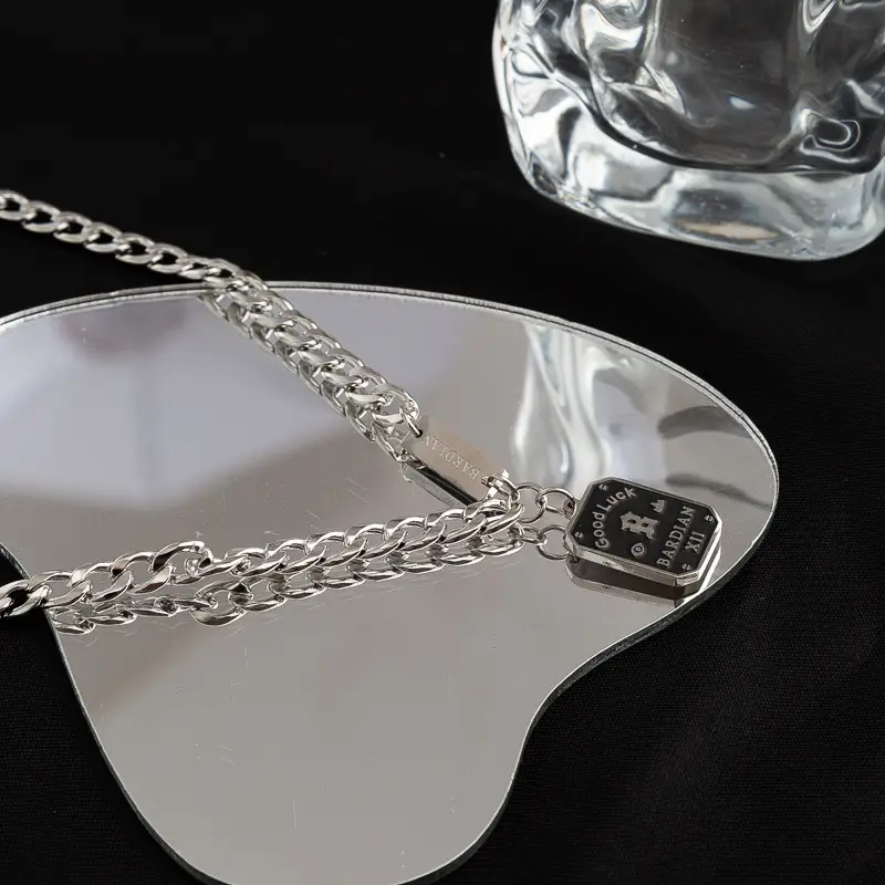 Trending Women's Black Square Brand Necklace with Titanium Chain