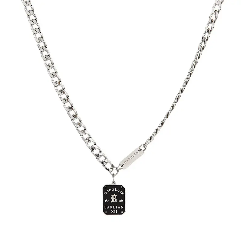 Trending Women's Black Square Brand Necklace with Titanium Chain