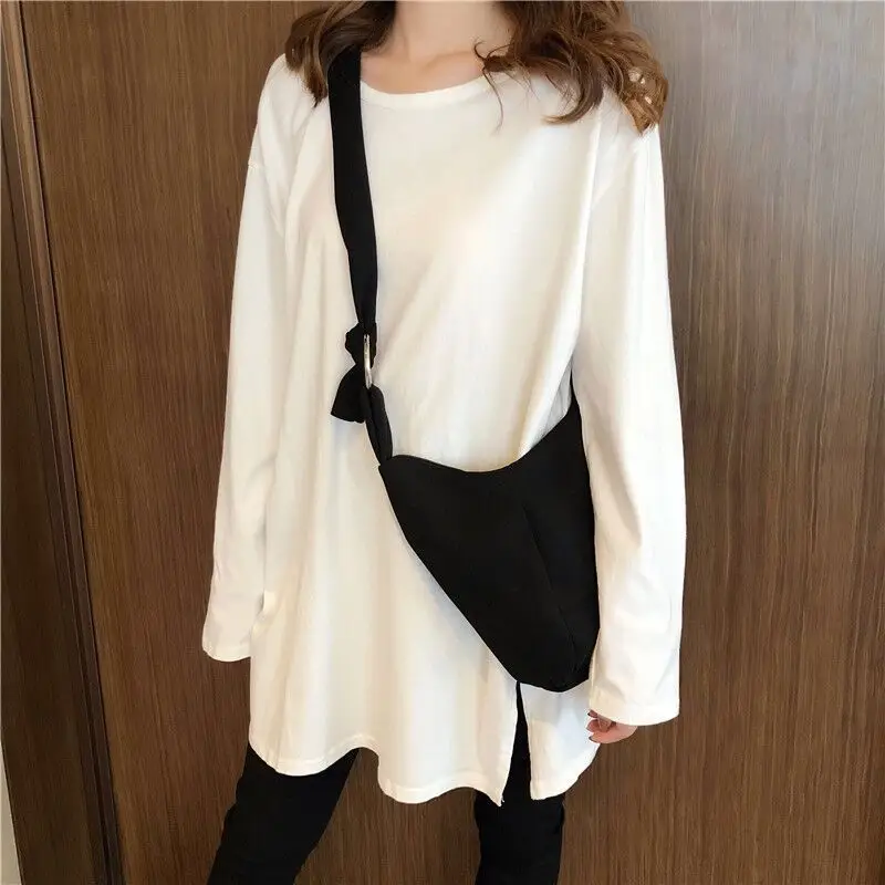Women's White Long Sleeve T-Shirt Mid-Long Loose Fit