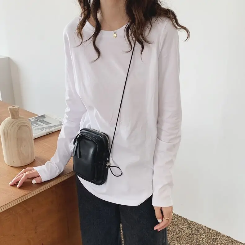 Women's White Long Sleeve T-Shirt Mid-Long Loose Fit
