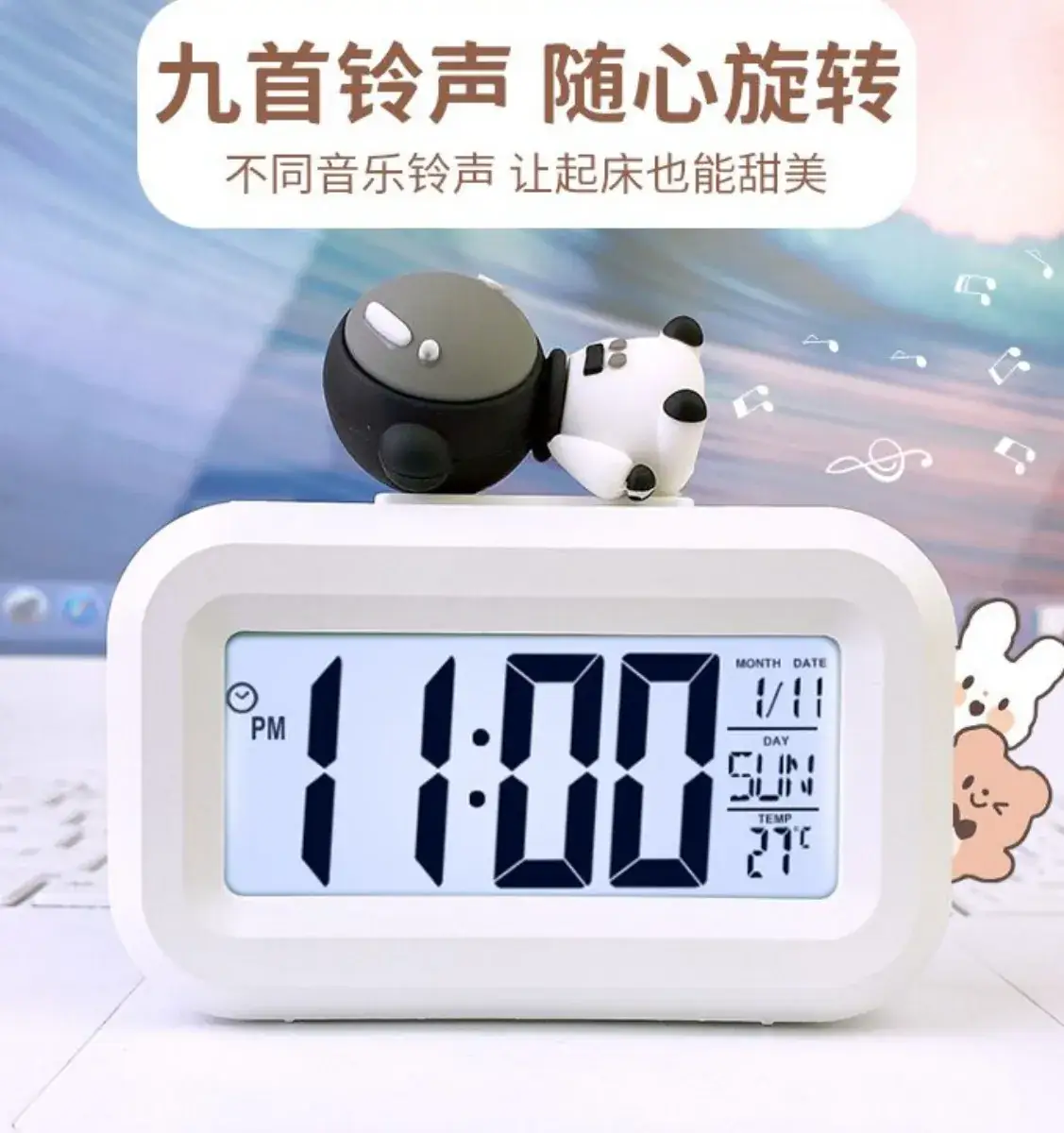Pink Cartoon Alarm Clock with Multi-Function Timer - Image 3