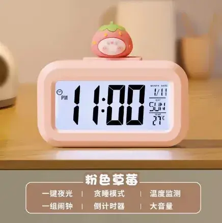 Pink Cartoon Alarm Clock with Multi-Function Timer - Image 5