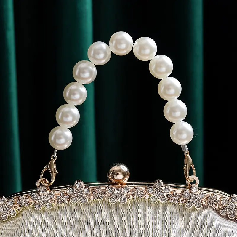 Antique Pearl Handbag with Metal Chain & Gold Plated Clutch