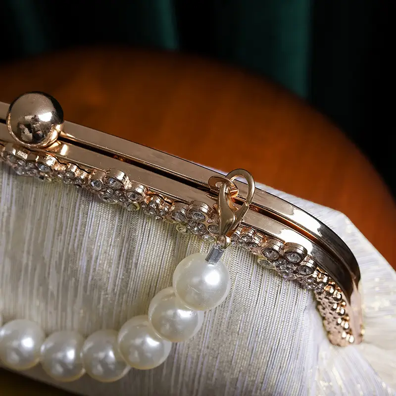 Antique Pearl Handbag with Metal Chain & Gold Plated Clutch