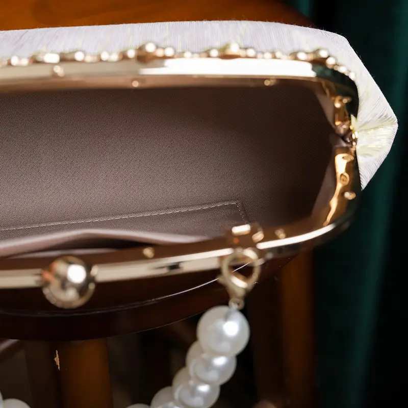 Antique Pearl Handbag with Metal Chain & Gold Plated Clutch
