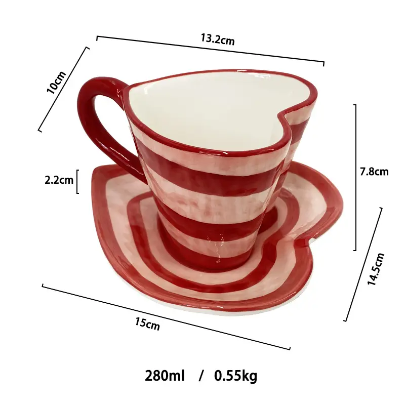 Red striped love cup and saucer