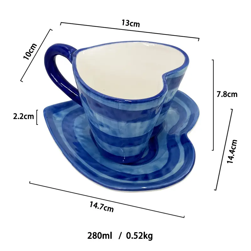 Blue striped love cup and saucer