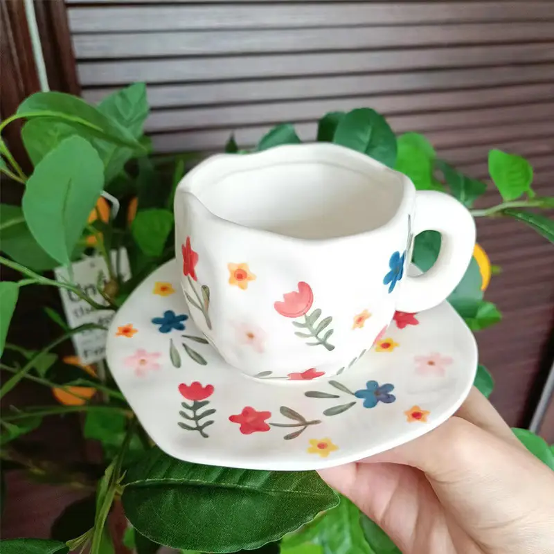 White background flower cup and saucer 300ml