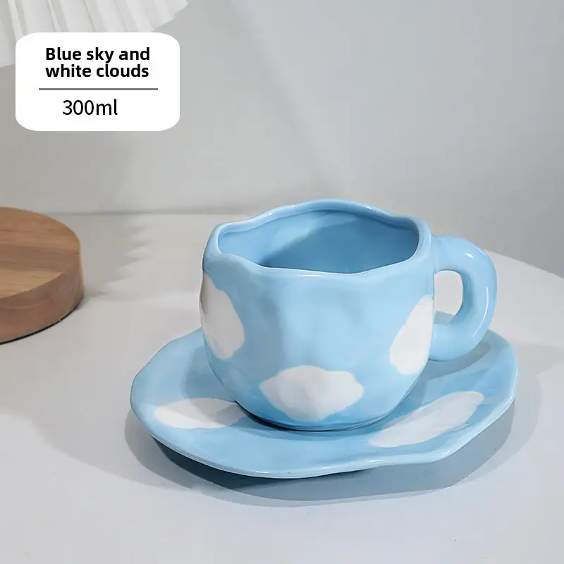 Blue Heart Design Ceramic Coffee Cup & Saucer Set 300ml - Image 4