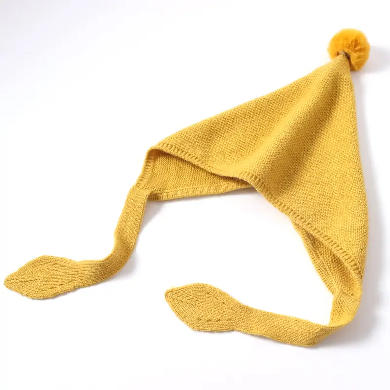Children's Warm Yellow Wool Hat with Pom Pom - Image 6