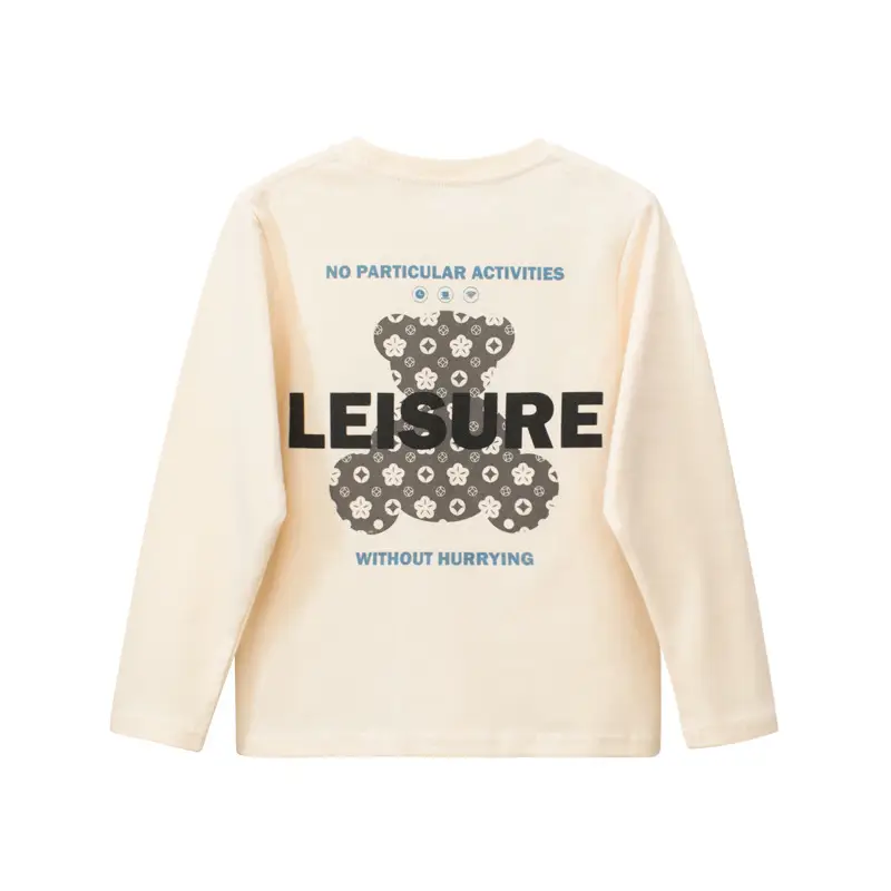 Korean Kids Long Sleeve T-Shirt Cream Cotton 2024 - Image 2