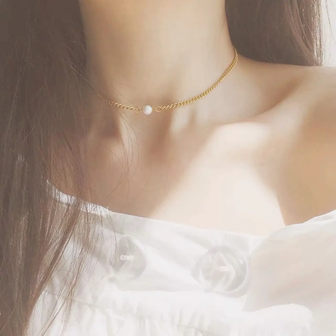 Natural Freshwater Pearl Necklace Single Elegant Gold Chain - Image 3