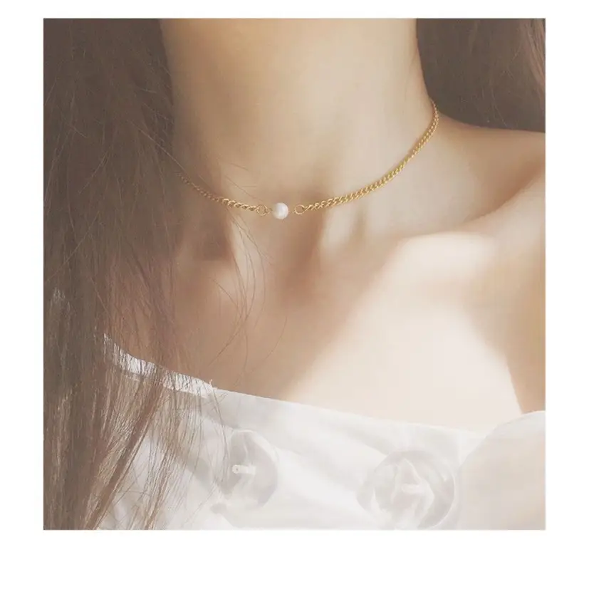 Natural Freshwater Pearl Necklace Single Elegant Gold Chain - Image 5