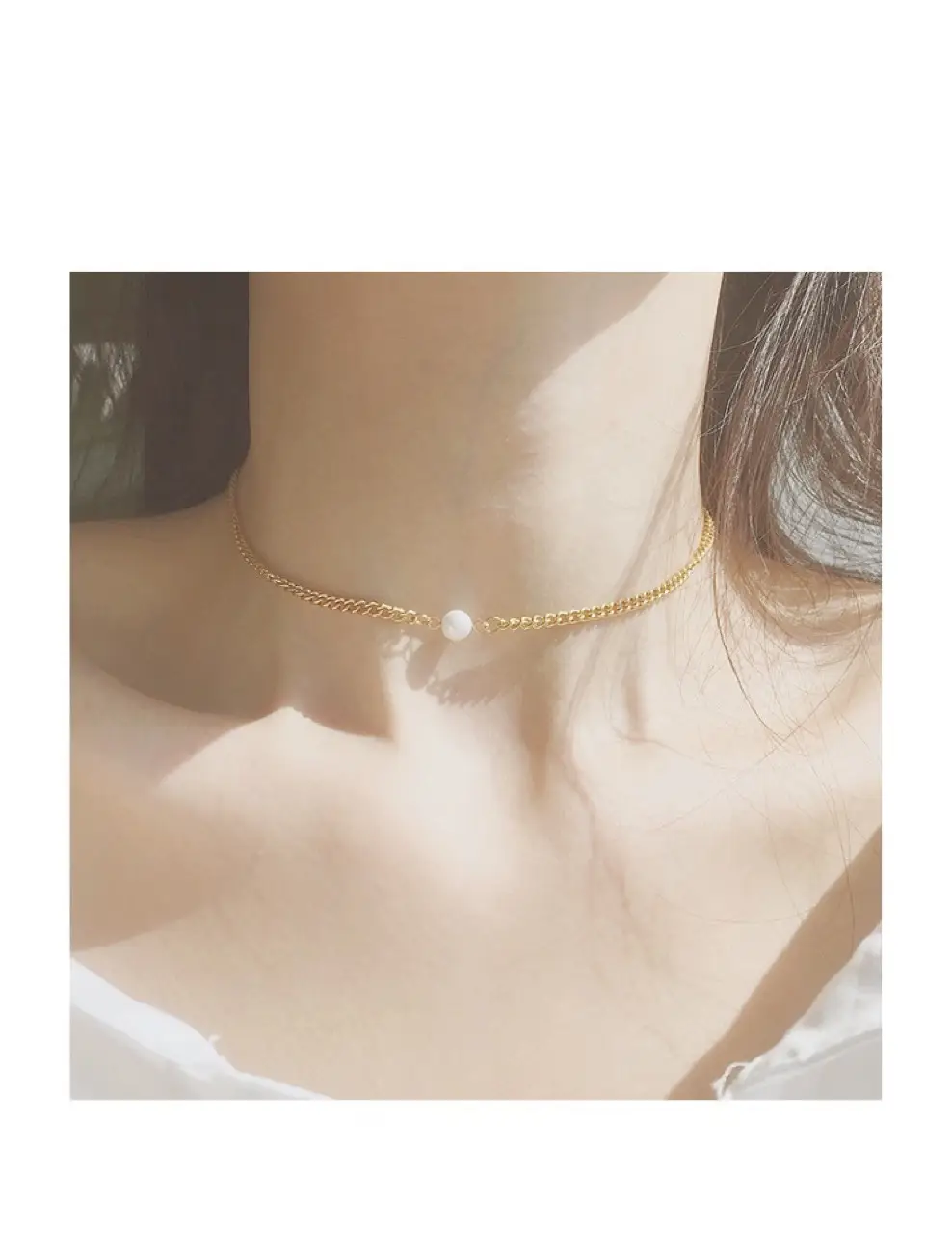 Natural Freshwater Pearl Necklace Single Elegant Gold Chain — feature 4