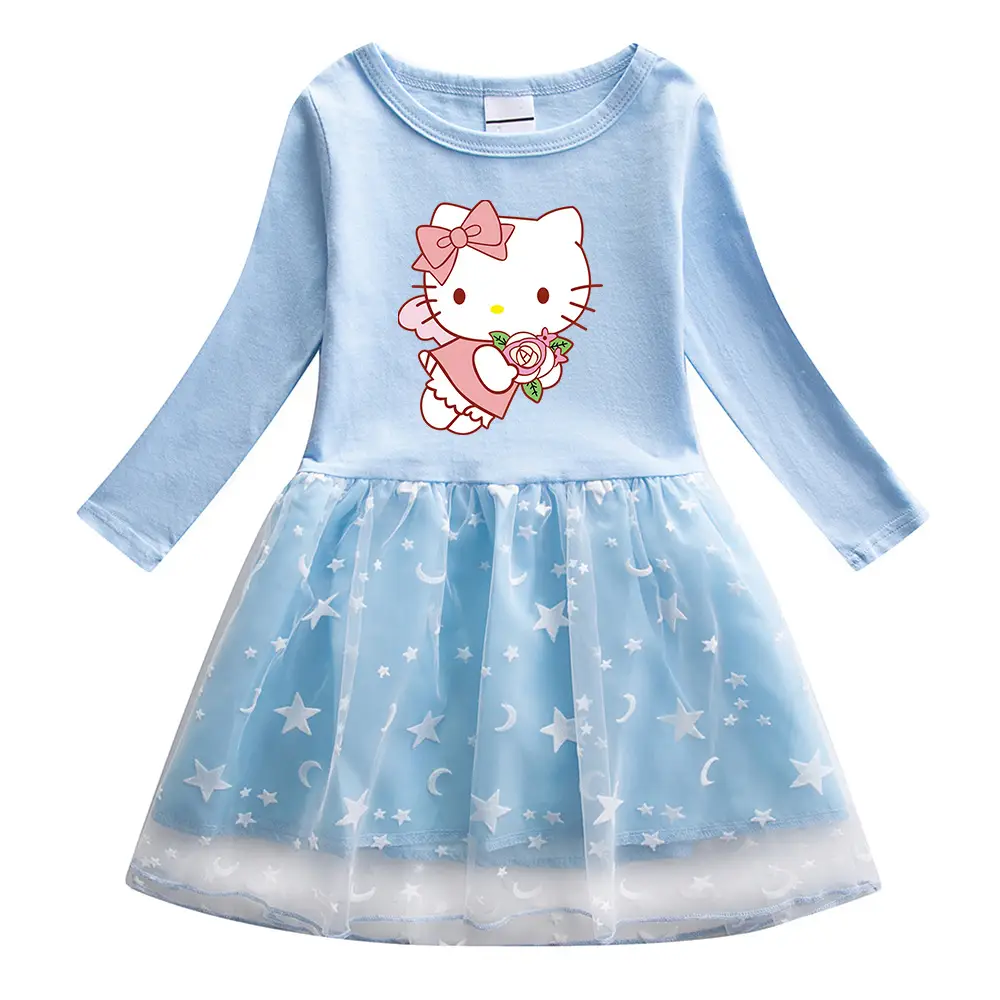 Girls Hello Kitty Long Sleeve Dress Purple Starry Bottom 2022 - Image 2