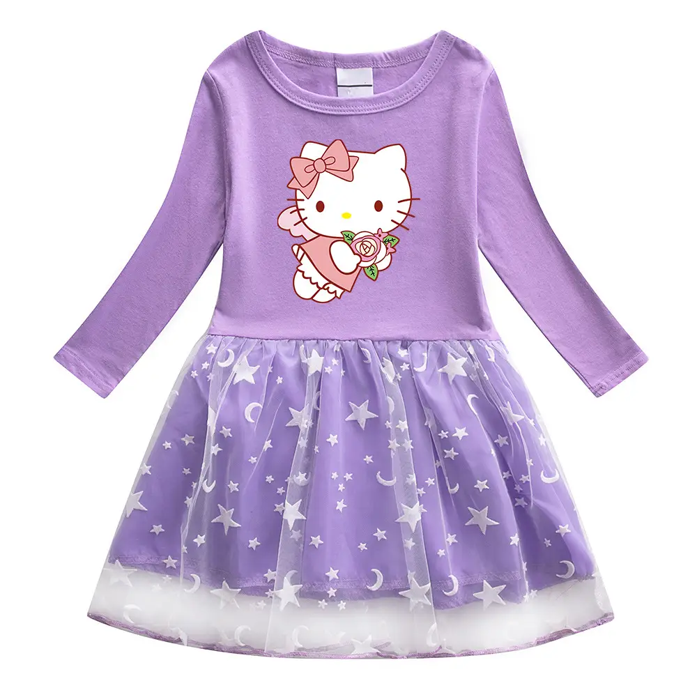 Girls Hello Kitty Long Sleeve Dress Purple Starry Bottom 2022 - Image 3