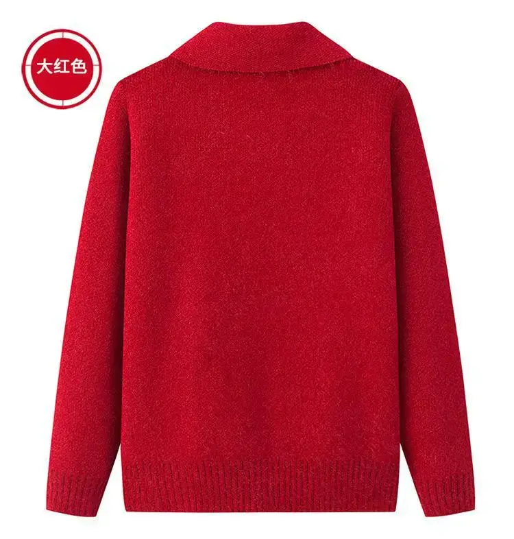 Red Knitted Lapel Cardigan for Elderly Women — feature 18