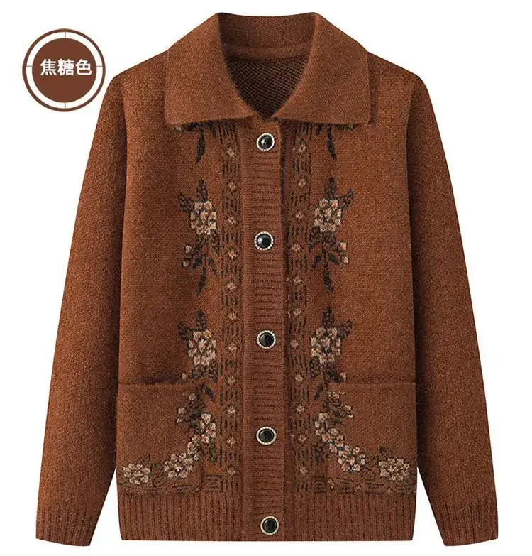 Red Knitted Lapel Cardigan for Elderly Women — feature 21
